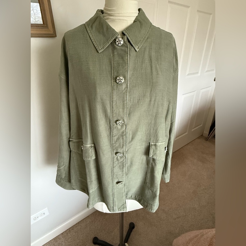 NWT J.Jill Oliver green jacket with rhinestone detail - Picture 5 of 11
